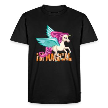 Licorne « Je suis magique », licorne mignonne avec dicton - T-shirt Premium bio Homme - noir - Devant - Nico (187cm)