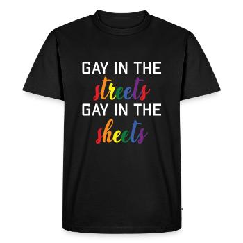 Gay dans la rue Gay au lit - T-shirt Premium bio Homme - noir - Devant - Nico (187cm)