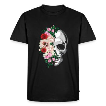 Mexican Flower Muertos Day Of Dead Sugar Bone - Men's Premium Organic T-Shirt - black - Front - Nico (187cm)