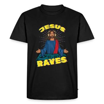 Jesus Raves DJ Raver Rave Hard Techno Dark Tekno - T-shirt Premium bio Homme - noir - Devant - Nico (187cm)