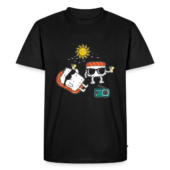 Funny Japanese Sushi Surf Hello Summer - Men's Premium Organic T-Shirt - black - Front - Nico (187cm)
