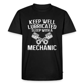 Sleep well lubricated with a mechanic - Men's Premium Organic T-Shirt - black - Front - Nico (187cm)