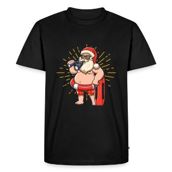 Noël Juillet Drôle Père Noël Surf Bonjour l’été - T-shirt Premium bio Homme - noir - Devant - Nico (187cm)