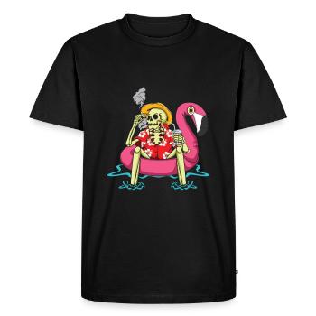 Tropical Flamingo Skeleton Hello Summer - Men's Premium Organic T-Shirt - black - Front - Nico (187cm)