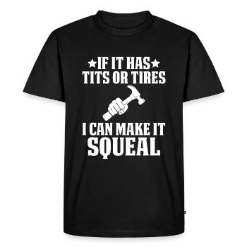 S’il a des mésanges ou mature - mécanicien - T-shirt Premium bio Homme - noir - Devant - Nico (187cm)