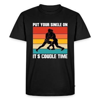 Soyez célibataire c’est l’heure du câlin - Lutte - T-shirt Premium bio Homme - noir - Devant - Nico (187cm)