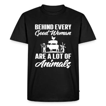 Derrière chaque bonne femme, il y a beaucoup d’animaux - T-shirt Premium bio Homme - noir - Devant - Nico (187cm)