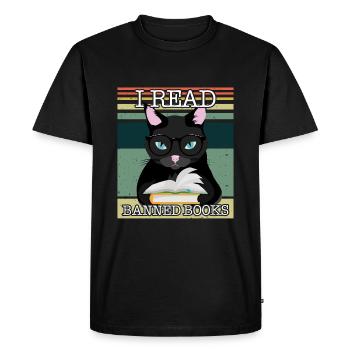 Lire Livre interdit Drôle de livre L’amateur de livres Lire Retro Cat - T-shirt Premium bio Homme - noir - Devant - Nico (187cm)