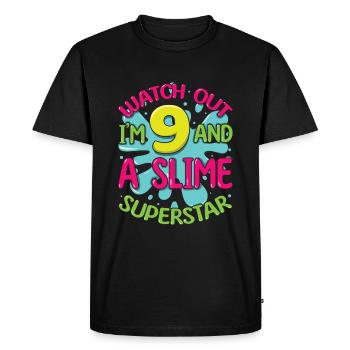 Age 9 Year Old Kids Slime Lover Awesome Slime Star - Men's Premium Organic T-Shirt - black - Front - Nico (187cm)