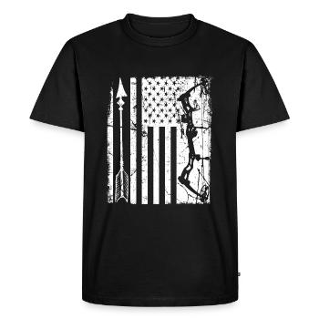 Chasse en plein air Drapeau américain Flèche d’arc Cible - T-shirt Premium bio Homme - noir - Devant - Nico (187cm)