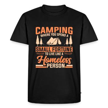 Camping where you have a small fortune to live on - Men's Premium Organic T-Shirt - black - Front - Nico (187cm)