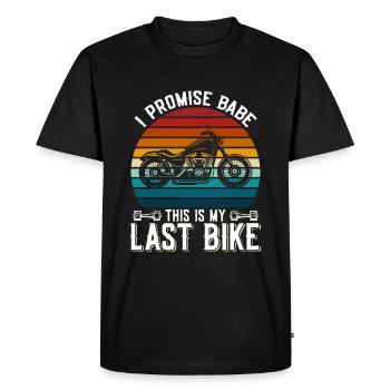 Je promets à bébé que c’est mon dernier vélo - T-shirt Premium bio Homme - noir - Devant - Nico (187cm)