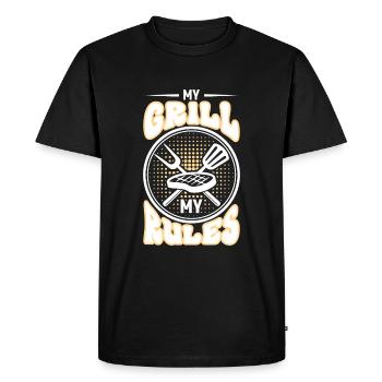 Mon BBQ. Mes règles. - T-shirt Premium bio Homme - noir - Devant - Nico (187cm)