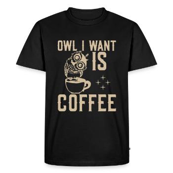 Hibou Je veux du café - T-shirt Premium bio Homme - noir - Devant - Nico (187cm)