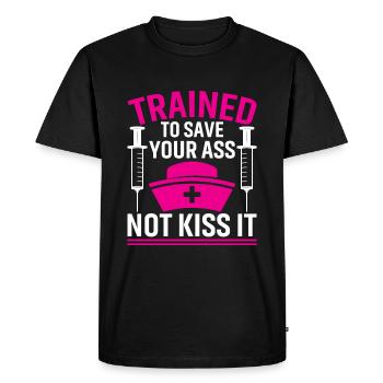 Trained to save your ass - Nursing - Men's Premium Organic T-Shirt - black - Front - Nico (187cm)