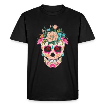 Squelette floral mexicain Muertos Jour des morts - T-shirt Premium bio Homme - noir - Devant - Nico (187cm)