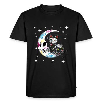 Lune et chat Floral Muertos Jour De Mort Halloween - T-shirt Premium bio Homme - noir - Devant - Nico (187cm)