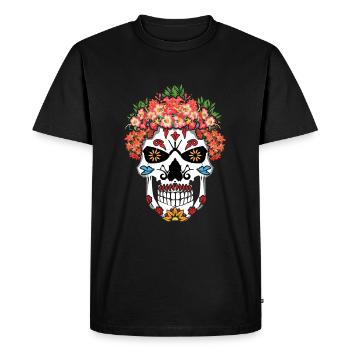 Bone Flower Head Dia De Los Muertos Day Of Dead - Men's Premium Organic T-Shirt - black - Front - Nico (187cm)