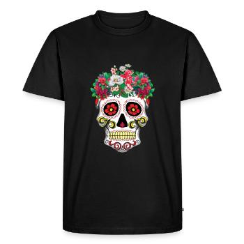 Tête de fleur Dia De Los Muertos Jour De Mort Floral - T-shirt Premium bio Homme - noir - Devant - Nico (187cm)