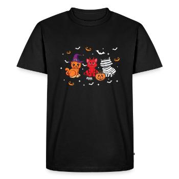 Chaton mignon Drôle paresseux effrayant Halloween - T-shirt Premium bio Homme - noir - Devant - Nico (187cm)