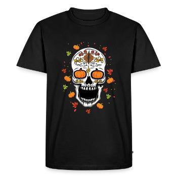 Fall Autumn Pumpkin Muertos Day Of Dead Halloween - Men's Premium Organic T-Shirt - black - Front - Nico (187cm)