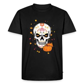 Fall Autumn Floral Muertos Day Of Dead Halloween - Men's Premium Organic T-Shirt - black - Front - Nico (187cm)
