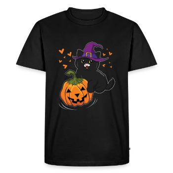 Chat sorcière à la citrouille Cool effrayant Halloween - T-shirt Premium bio Homme - noir - Devant - Nico (187cm)