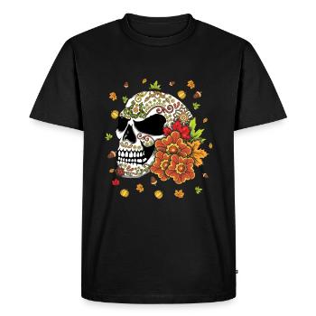 Fall Vibes Autumn Pumpkin Muertos Day Of Dead - Men's Premium Organic T-Shirt - black - Front - Nico (187cm)