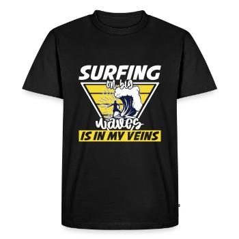 Surfing big waves is a matter close to our hearts - Men's Premium Organic T-Shirt - black - Front - Nico (187cm)