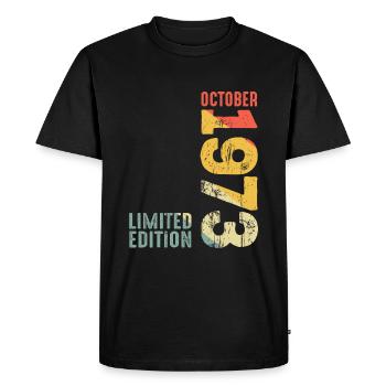 Depuis Octobre 1973 Année 1973 Rétro Millésime 1973 - T-shirt Premium bio Homme - noir - Devant - Nico (187cm)