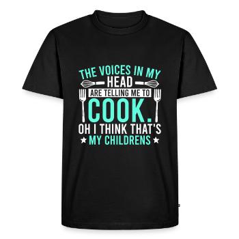 Les voix dans ma tête me disent - Cuisiner - T-shirt Premium bio Homme - noir - Devant - Nico (187cm)