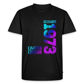 Depuis Décembre 1973 Année 1973 Rétro Millésime 1973 - T-shirt Premium bio Homme - noir - Devant - Nico (187cm)