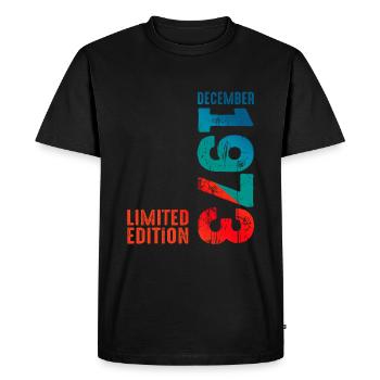 Depuis Décembre 1973 Année 1973 Rétro Millésime 1973 - T-shirt Premium bio Homme - noir - Devant - Nico (187cm)