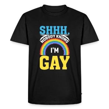 Personne ne sait que je suis gay - T-shirt Premium bio Homme - noir - Devant - Nico (187cm)