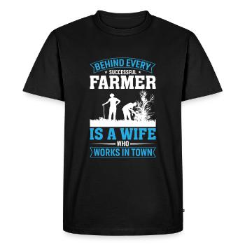 Derrière chaque agriculteur qui réussit, il y a une femme - T-shirt Premium bio Homme - noir - Devant - Nico (187cm)