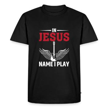 Au nom de Jésus, je joue - T-shirt Premium bio Homme - noir - Devant - Nico (187cm)