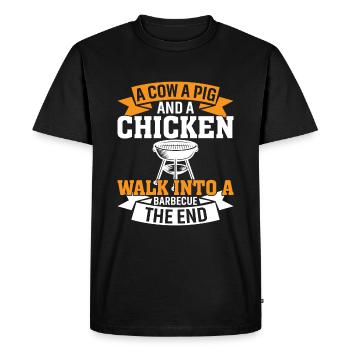 Une vache, un cochon et une poule entrent dans un - T-shirt Premium bio Homme - noir - Devant - Nico (187cm)