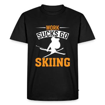 Work sucks, go skiing - Men's Premium Organic T-Shirt - black - Front - Nico (187cm)