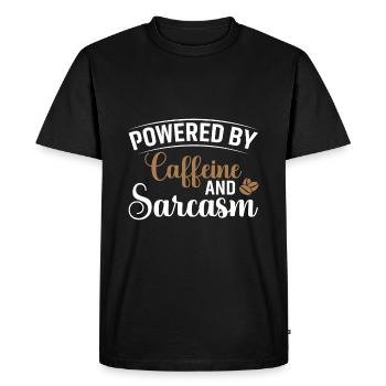 Powered by Caffeine & Sarcasm - Men's Premium Organic T-Shirt - black - Front - Nico (187cm)