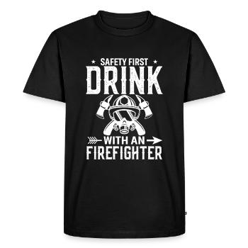 Safety before drinking with a firefighter - Men's Premium Organic T-Shirt - black - Front - Nico (187cm)