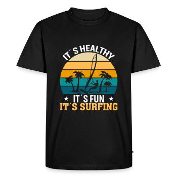 C’est sain, c’est amusant, c’est le surf - T-shirt Premium bio Homme - noir - Devant - Nico (187cm)