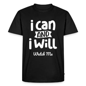 Je peux et je vais me regarder - T-shirt Premium bio Homme - noir - Devant - Nico (187cm)