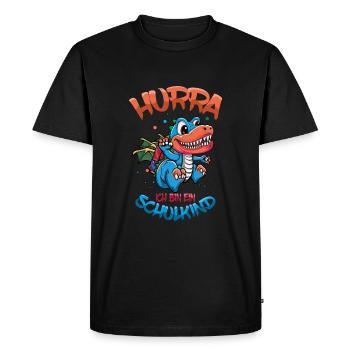 Hourra, je suis un écolier qui s’inscrit à l’école des dinosaures - T-shirt Premium bio Homme - noir - Devant - Nico (187cm)