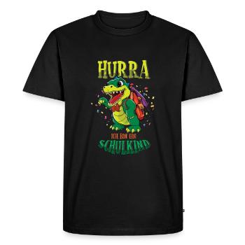 Hourra, je suis un écolier qui s’inscrit à l’école des dinosaures - T-shirt Premium bio Homme - noir - Devant - Nico (187cm)