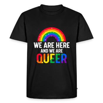 Nous sommes ici et nous sommes queer - T-shirt Premium bio Homme - noir - Devant - Nico (187cm)