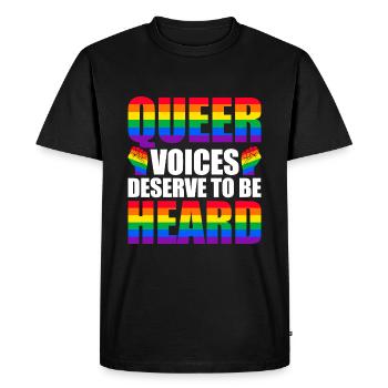 Les voix queer méritent d’être entendues, fortes et fières. - T-shirt Premium bio Homme - noir - Devant - Nico (187cm)