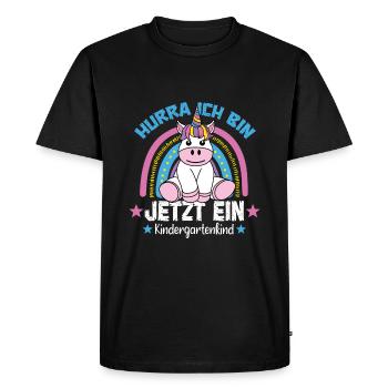 Hourra de maternelle, j’en suis un maintenant - T-shirt Premium bio Homme - noir - Devant - Nico (187cm)