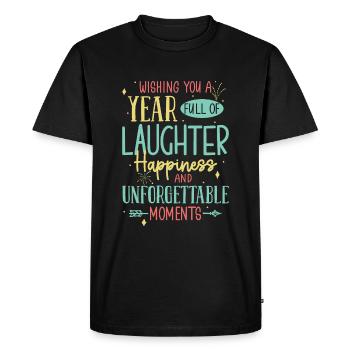 Je vous souhaite une année pleine de rires, de bonheur, - T-shirt Premium bio Homme - noir - Devant - Nico (187cm)