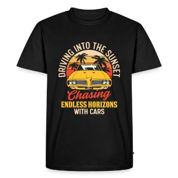 Driving Into The Sunset, Chasing Endless Horizons - Men's Premium Organic T-Shirt - black - Front - Nico (187cm)