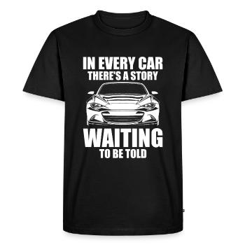 In Every Car There's A Story Waiting To Be Told - Men's Premium Organic T-Shirt - black - Front - Nico (187cm)